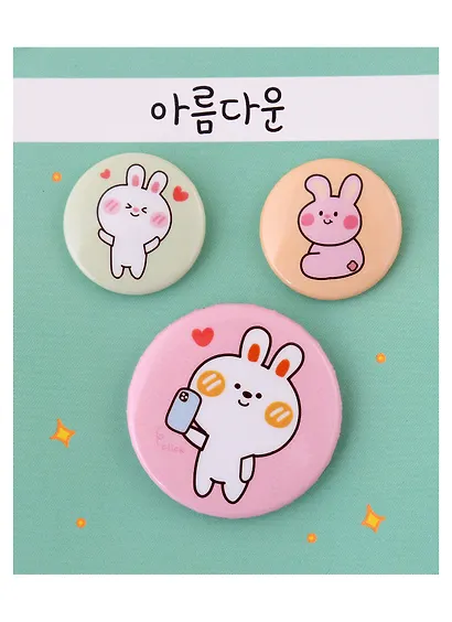 Набор значков Kawaii Кролики (металл) (2 шт 25мм, 1 шт 38мм) - фото 1