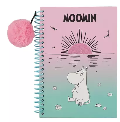 Книга для записей А5 48л "Moomin" евроспираль, с  подвеской - помпоном, с наклейками - фото 1