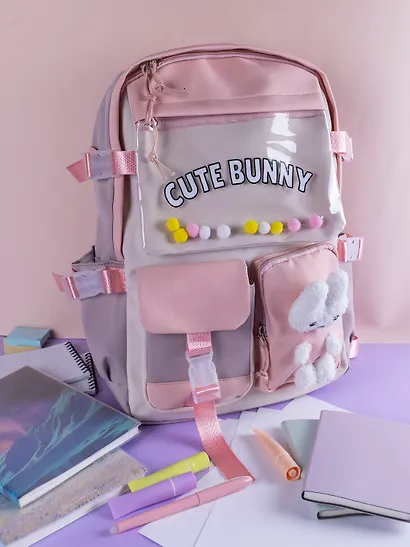 Рюкзак "Зайка" 42*27*15 см, сиренево-розовый, с игрушкой - фото 15