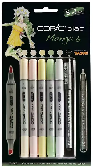 Набор маркеров Copic Ciao "Манга 6", 5 цветов + мультилинер 0.3 мм - фото 1