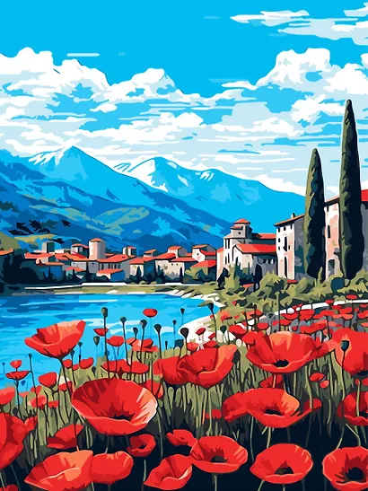 Картина по номерам на подрамнике "Город у подножия гор" (30х40) - фото 1