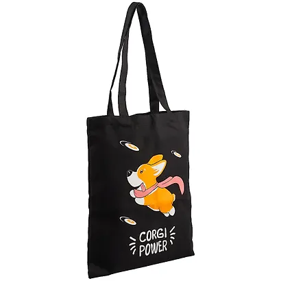 Сумка-шоппер Корги.Corgi power черная, текстиль, 40см.*32см., с 2 ручками - фото 2