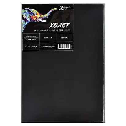 Холст на подрамнике 20*30 чёрный, грунтованный, хлопок 100%, среднезернистый, 280г/м2 - фото 1