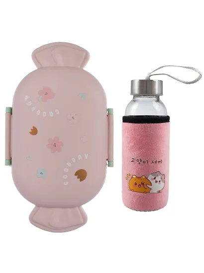 Набор Бутылка в чехле велюр Kawaii Котики Enjoy the little things (стекло) (300мл) (12-07599-KWI2)+Ланч-бокс Кролик Kawaii 1000мл (пластик) (20х13х7) (12-34435-LB5) - фото 4