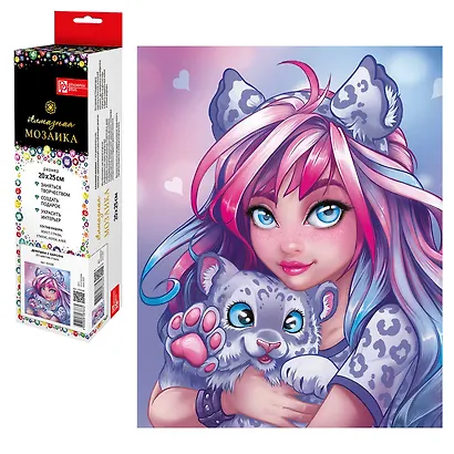 Набор для творчества. Алмазная мозаика Phoenix plus "Девушка с барсом", 20 х 25 см - фото 1