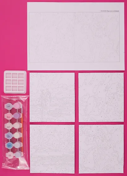 Картины по номерам Парочка в облаках 4шт (15*14)(набор для творч.) (14+) (коробка) - фото 2