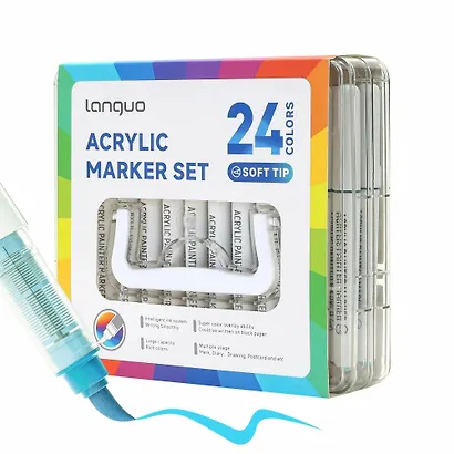 Маркеры акриловые 24цв "Lite" кисть, жидк.чернила, пласт.бокс, Languo - фото 1