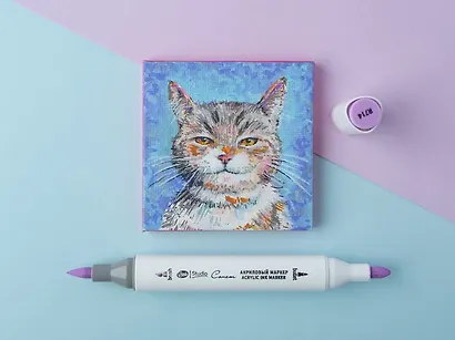 Маркер акриловый "Сонет" фиолетовый светлый, двусторонний, перо кисть/пуля - фото 3