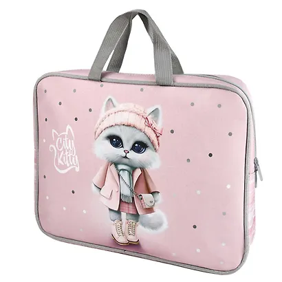 Папка для тетрадей А4+ "КОШЕЧКА В ПАЛЬТО" 34,5*26*7см, полиэстер, водоотталкив. ткань, молния - фото 1