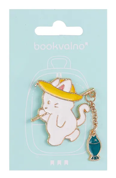 Значок с цепочкой Котик-рыбак (металл) (12-5769-A21) - фото 1