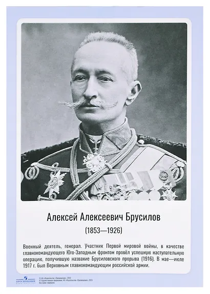 Комплект портретов полководцев:Александра Невского, Дмитрия Донского, П. А. Румянцева, Г. А. Потёмкина, А. В. Суворова, Ф. Ф. Ушакова, М. И. Кутузова, П. А. Нахимова, А. А. Брусилова, Г. К. Жукова. - фото 10