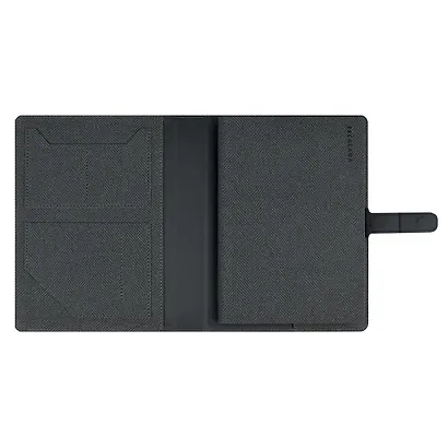 Ежедневник-органайзер недат. А5+ 160л "Саржа" черный, тв.переплёт с поролоном, иск.кожа, магнит.клапан, аппликация, ляссе, ПВХ-коробка - фото 3