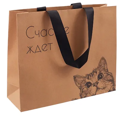 Пакет А4 28*35*11 "Счастье ждёт" крафт, горизонт., жен. - фото 2