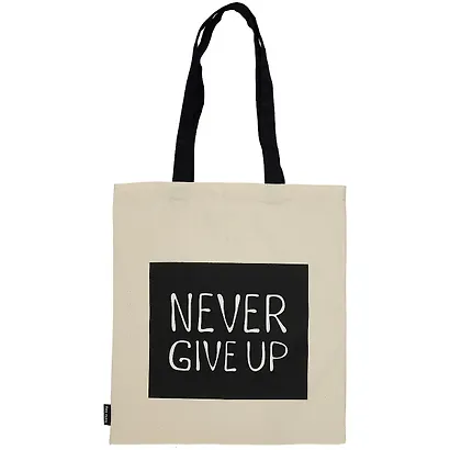 Сумка-шоппер Never Give Up бежевая, текстиль 40см.*32см. - фото 1