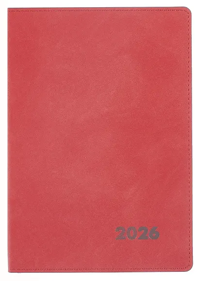 Еженедельник дат. 2026г. А5+ 80л "Нубук" коралловый, кожзам, мягк. переплет, тисн. фольгой, офсет, справ.мат-лы, закругл.углы, 2 ляссе, инд.уп - фото 1