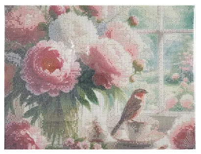 Алмазная мозаика. Классическая, с подрамником, с полным заполнением. "Птичка у окна" 30х40 см, 30 цветов - фото 3