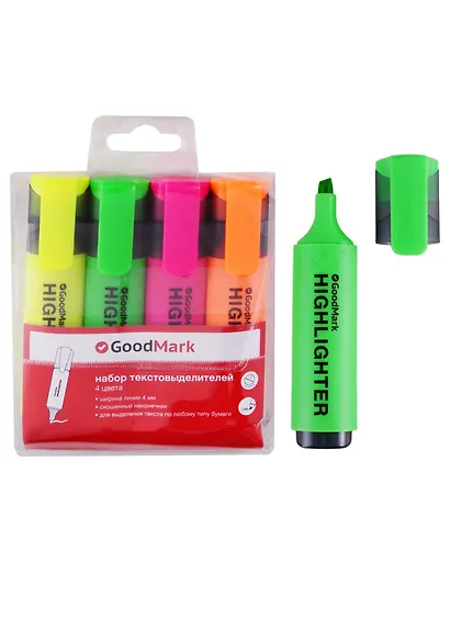Текстовыделители GoodMark, 4 цвета 1-4 мм - фото 7