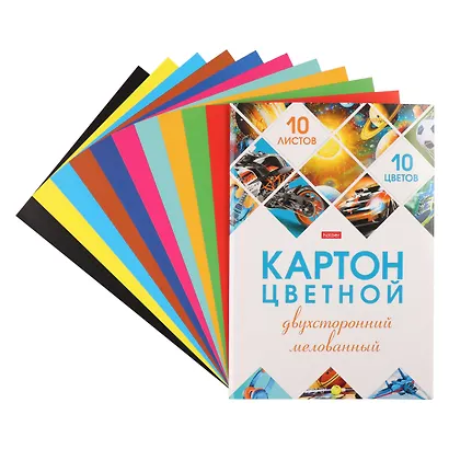 Картон цветной 10цв 10л А4 "Мозаика" мелованный, двусторонний, карт.папка - фото 2
