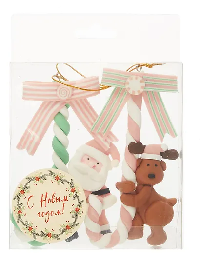 Набор новогодних подвесных украшений Пряничные карамельки с фигуркой (2шт) (пластик) (ПВХ бокс) (7х12) (12-07253CR-7) - фото 3