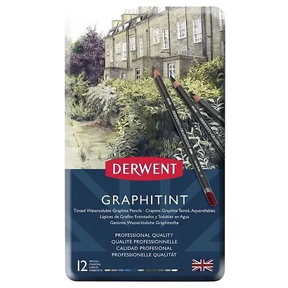 Набор акварельных карандашей Derwent Graphitint 12цв в метал.упак - фото 1