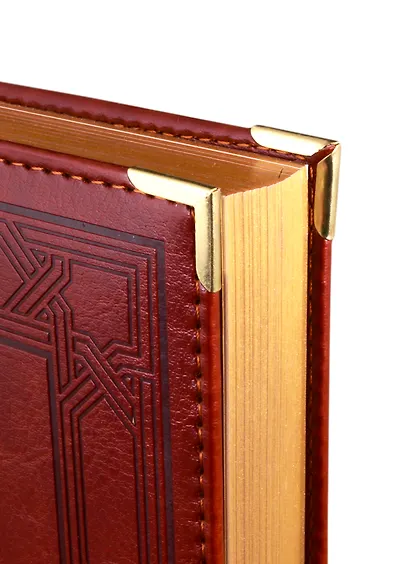 Ежедневник полудат. А5+ 192л 175*245 Сариф коричневый, тиснение Герб РФ, кожзам, тв. переплет, поролон, тонир.блок, ляссе - фото 5