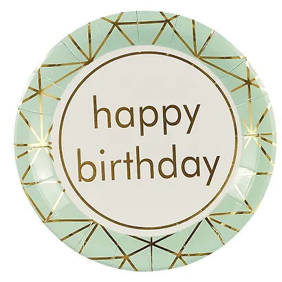 Набор бумажных тарелок Happy birthday на мятном фоне (18 см) (6 шт) (12-01582-E2) - фото 2