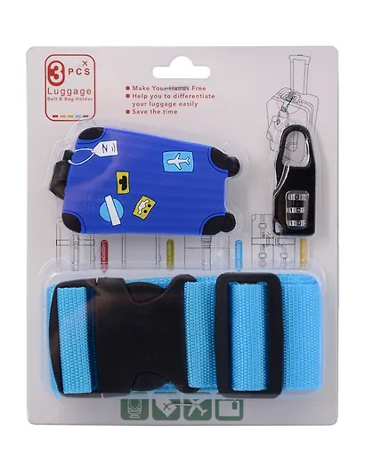 Travel набор Бирка, замочек и ремень для багажа (синий) (12-travel22-B1) - фото 1