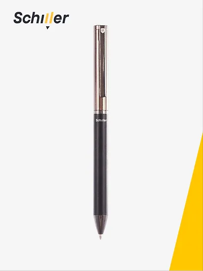 Ручка подарочная шариковая синяя "Prestige", черно-серебряный корпус, Schiller - фото 4