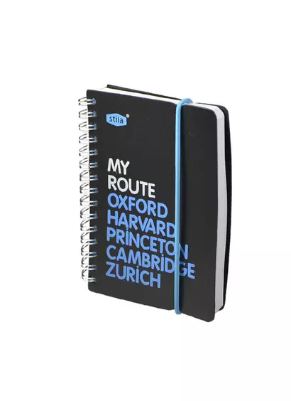 Записная книжка А6 80л лин. "MY ROUTE" спираль, пластик.обл., резинка, черно-голубая, stila - фото 1