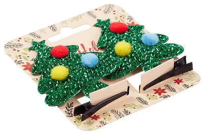 Заколки новогодние Елочки с помпонами (2шт) (текстиль) (12-6142-HNY24) - фото 2