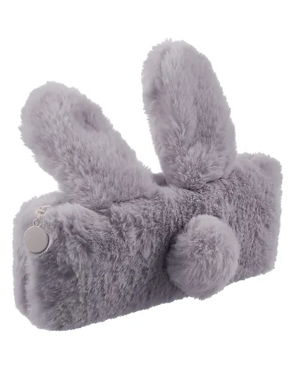 Пенал-косметичка для девочек из искусственного меха с подкладкой "Rabbit", серый, Yoi - фото 5
