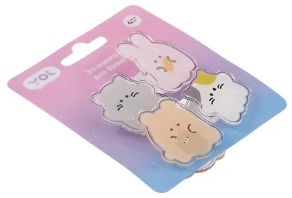 Зажимы для бумаг "Animals", 4 штуки, пластик, Yoi - фото 3