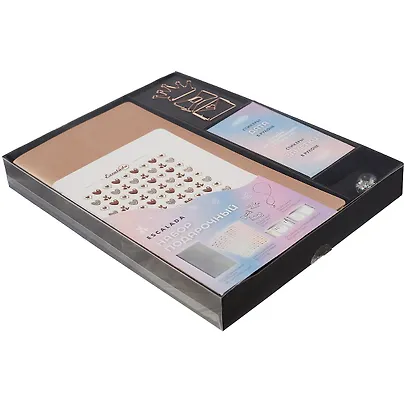 Записная книжка А6 96л золотая, мягкий переплет, стикеры+скрепки+брелок в комплекте, тонир.блок - фото 2