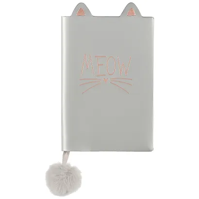 Записная книжка А6 48л лин. "КОТ" сер.мягк.переплёт, тиснение фольгой, ляссе с помпоном, инд.уп. - фото 1