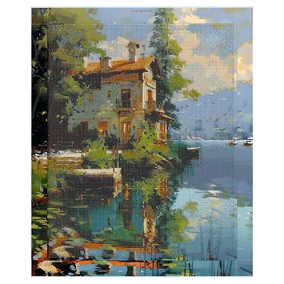 Алмазная мозаика "Дом на озере" 40*50 см - фото 1