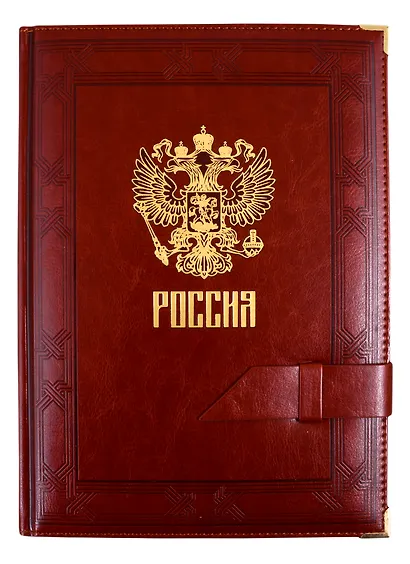 Ежедневник полудат. А5+ 192л 175*245 Сариф коричневый, тиснение Герб РФ, кожзам, тв. переплет, поролон, тонир.блок, ляссе - фото 4