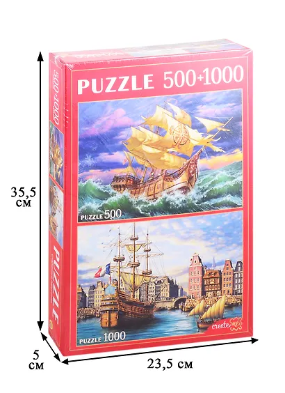 Пазл Старинные парусники Набор пазлов 2 в 1 (500+1000) Рыжий кот ХП500-1000-4489 - фото 2