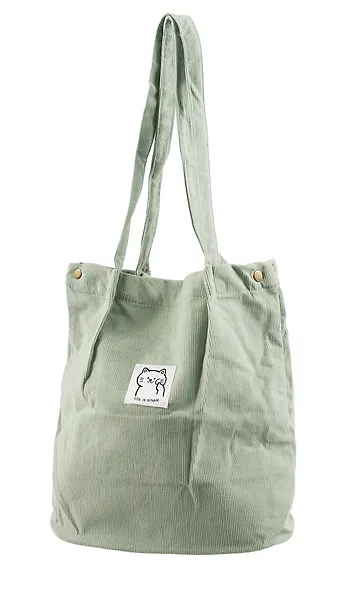 Сумка-шоппер с кнопкой мятная (вельвет) (33х31) - фото 2