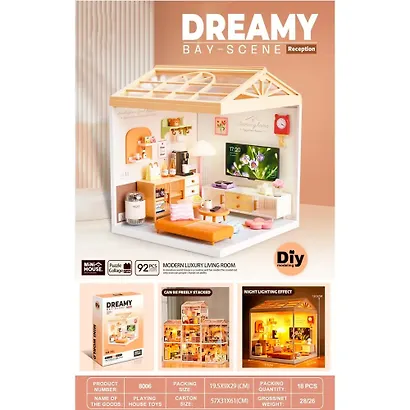 8006 Конструктор интерьерный для детского творчества – сборный домик Fairy Care «Роскошная современная гостиная», количество деталей - 92 (материалы: пластик, металл, картон), со световыми эффектами ( - фото 2