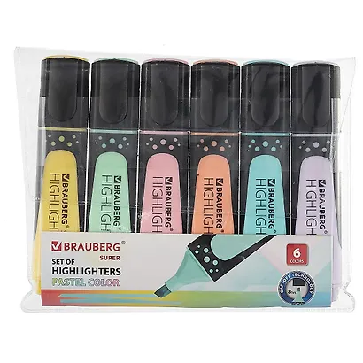 Текстовыделители Brauberg, Super Pastel, 1-5 мм 6 штук - фото 1