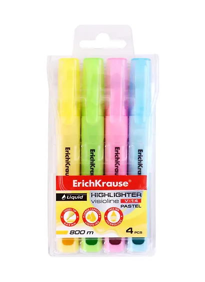 Текстовыделители Erich Krause, Liquid Visioline V-14 Pastel, 4 цвета - фото 1