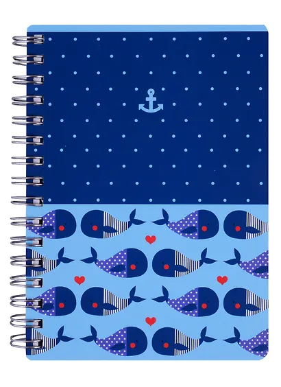 Блокнот А6 120л кл. "Sea", киты, карт.обл., ламинация, бок.спираль - фото 1
