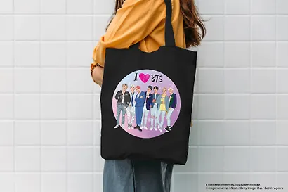 Сумка-шоппер. I love BTS (черная, 38х43 см, длина ручек 58 см) - фото 5