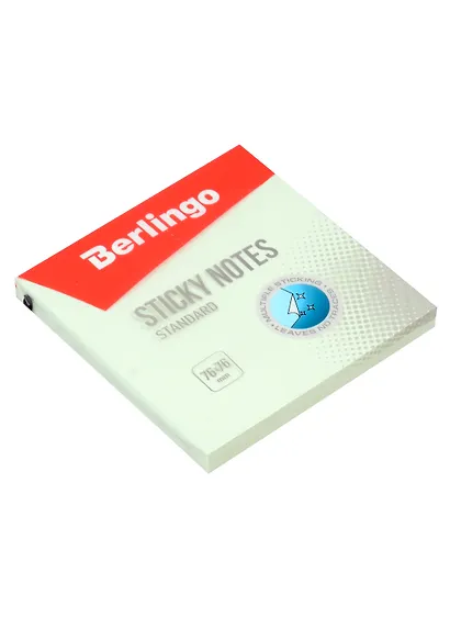 Блок бумаги 76*76 самоклеящийся зеленый 100л, "Standard", Berlingo - фото 1