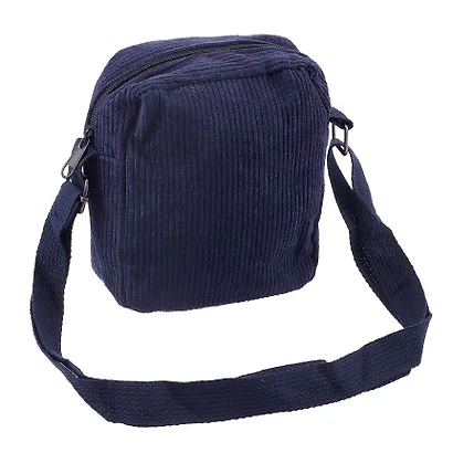 Сумочка на молнии кросс-боди (синяя) (вельвет) (16х14х6) (12-HanMa-764) - фото 3