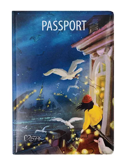 Обложка для паспорта СПб Ноксо Наедине с Петербургом Чайки и гирлянды (ПВХ бокс) (ОП2025-458) - фото 1