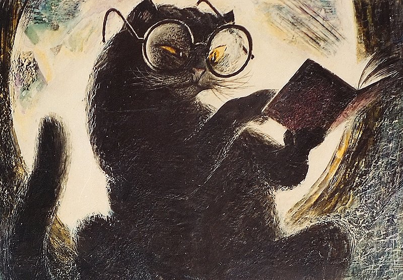 Бегемот читает паспорт дяди Берлиоза